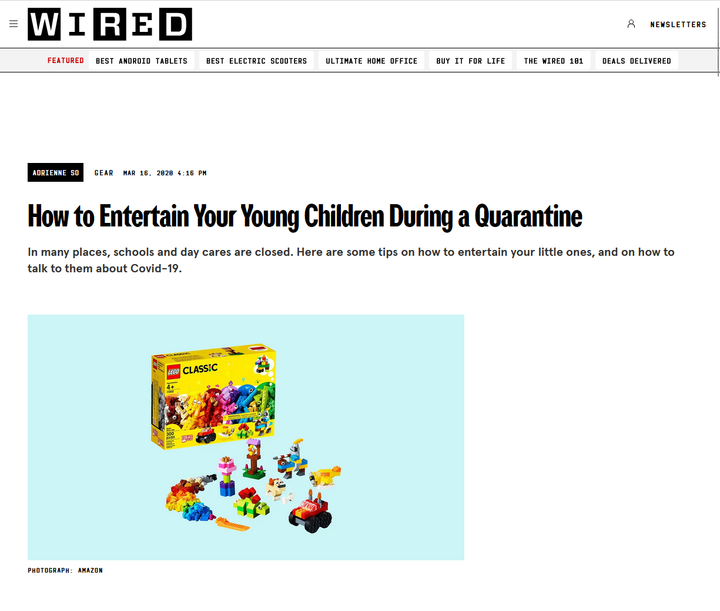 WIRED March 15, 2020: How to entertain your young children during a quarantine